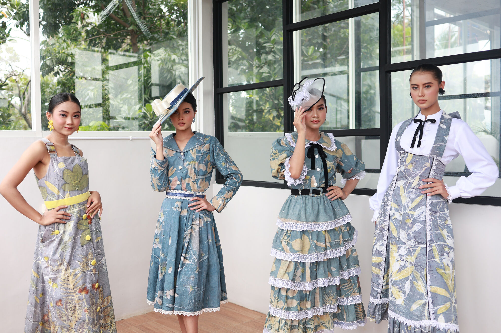 Four models in the Vintage Eco-Blue collection